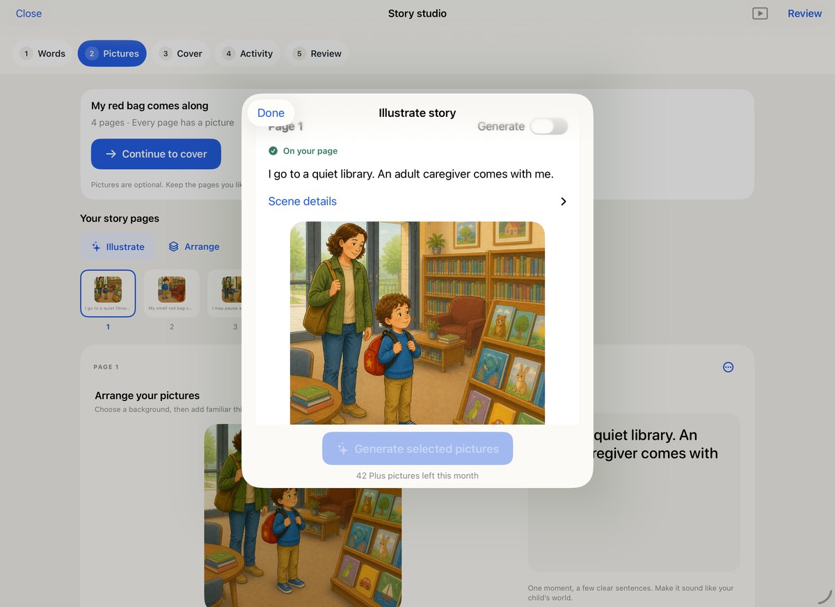 Illustrate story screen in Mystoria with a generated library scene