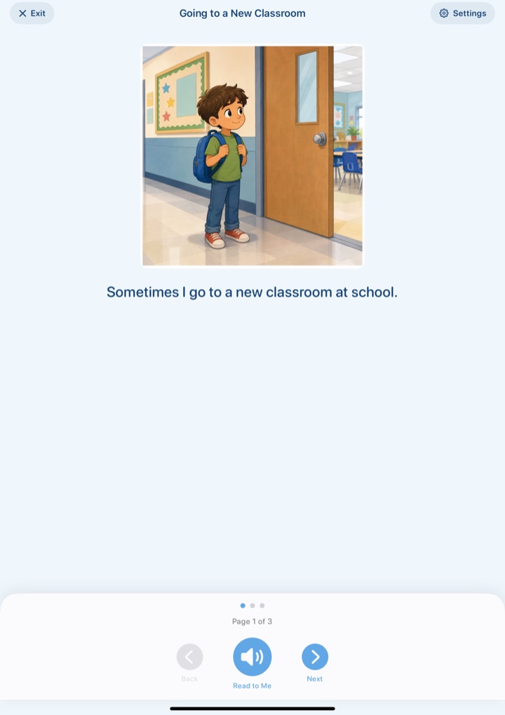 Reading a story in Mystoria's read-aloud player